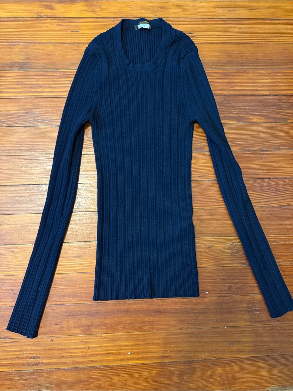 Louis Vuitton Navy Ribbed Long-Sleeve Crew Top size small